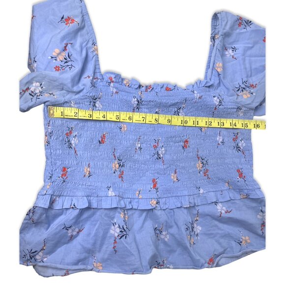 Madewell Blue Smocked Floral Peplum Top Size M - Picture 8 of 13